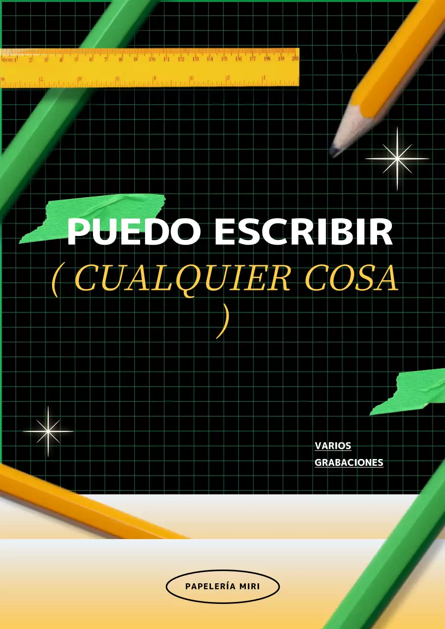 Artwork marca de papelería con puntos amarillos verdes sobre fondo negro