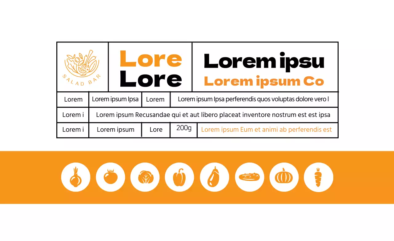 Etiquetas naranjas ilustradas para ensaladas