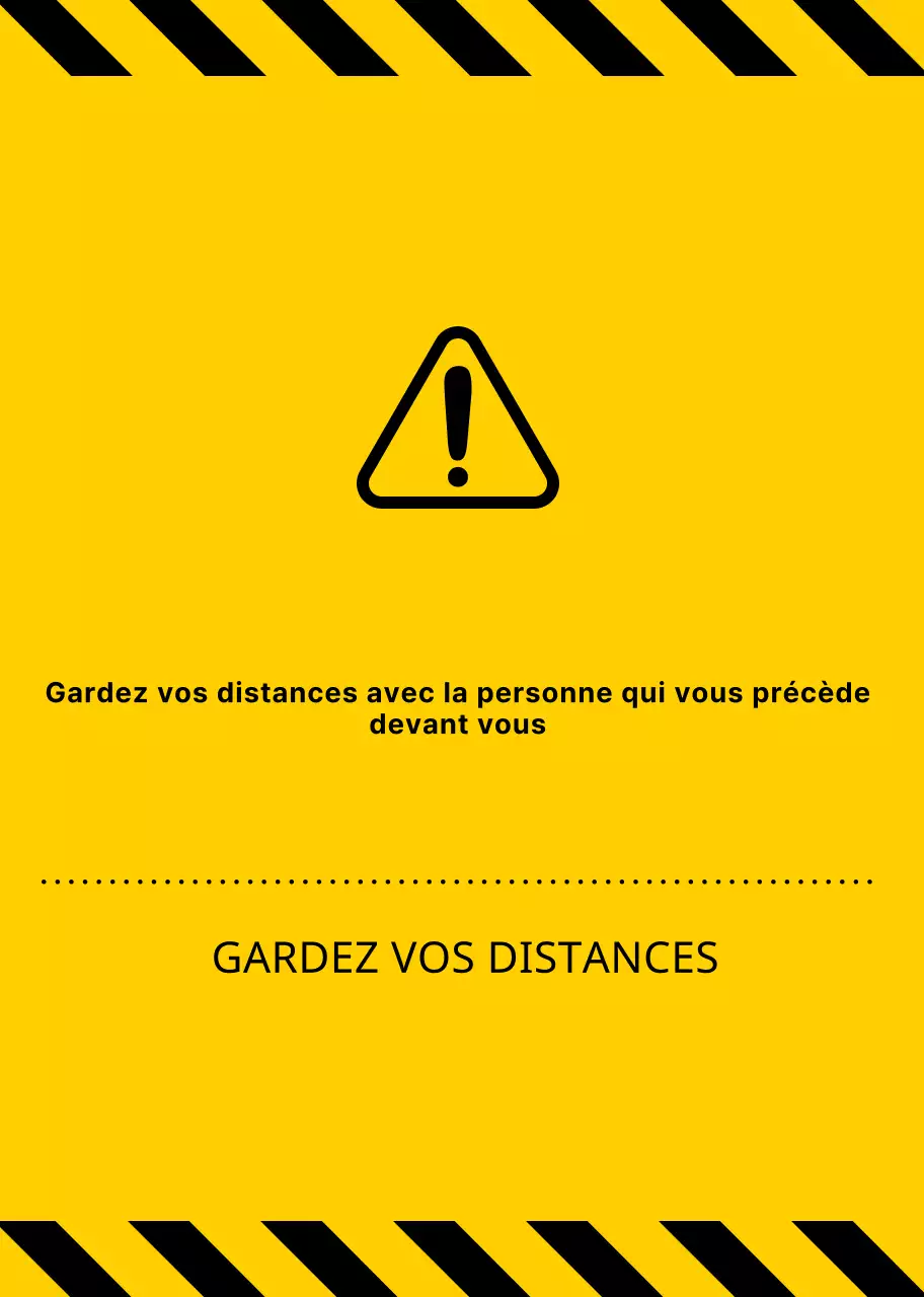 Combinaison simple et propre d'icônes et de textes en jaune et noir Avertissements "Gardez vos distances