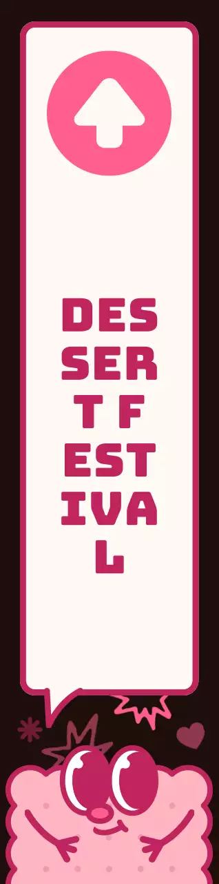 Bruin en roze kleurenschema Schattige koekjesfiguren en tekstballonnetjes in illustratiestijl Routebeschrijving naar het dessertfestival