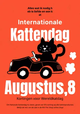 Kattendag in oranje met een schattige tekening