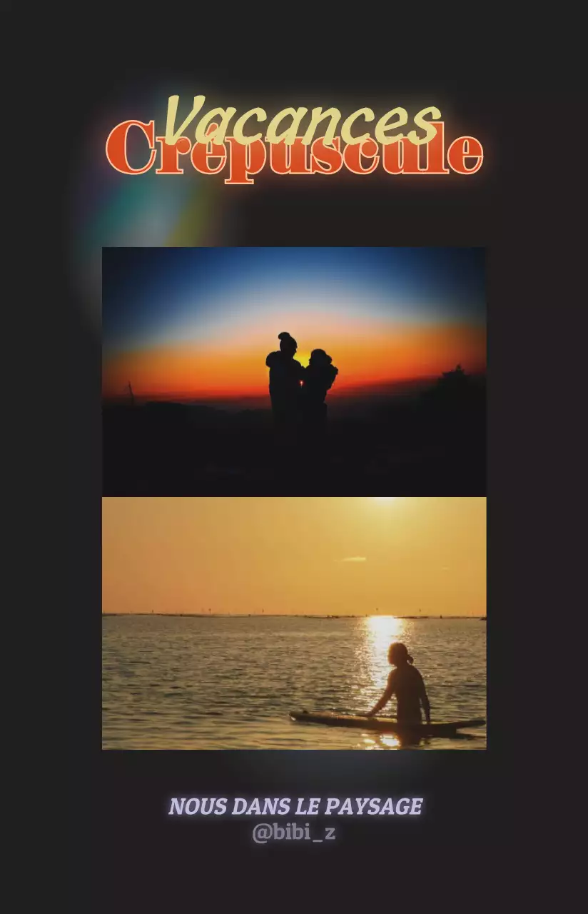 Carte postale avec cadre en noir et jaune, concept de coucher de soleil émotionnel