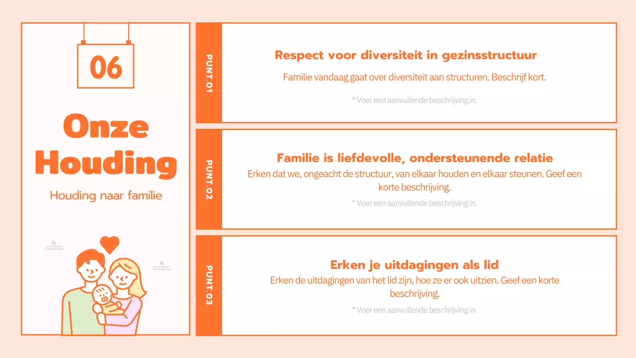 Familiecultuurprogramma met schattige oranje illustraties