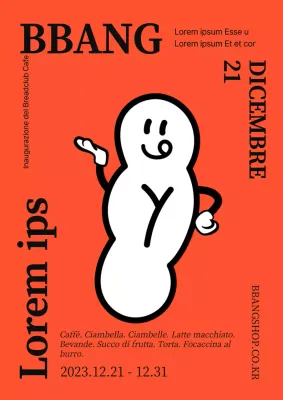 Poster per l'apertura di un negozio di dolciumi con una semplice combinazione di colori arancioni