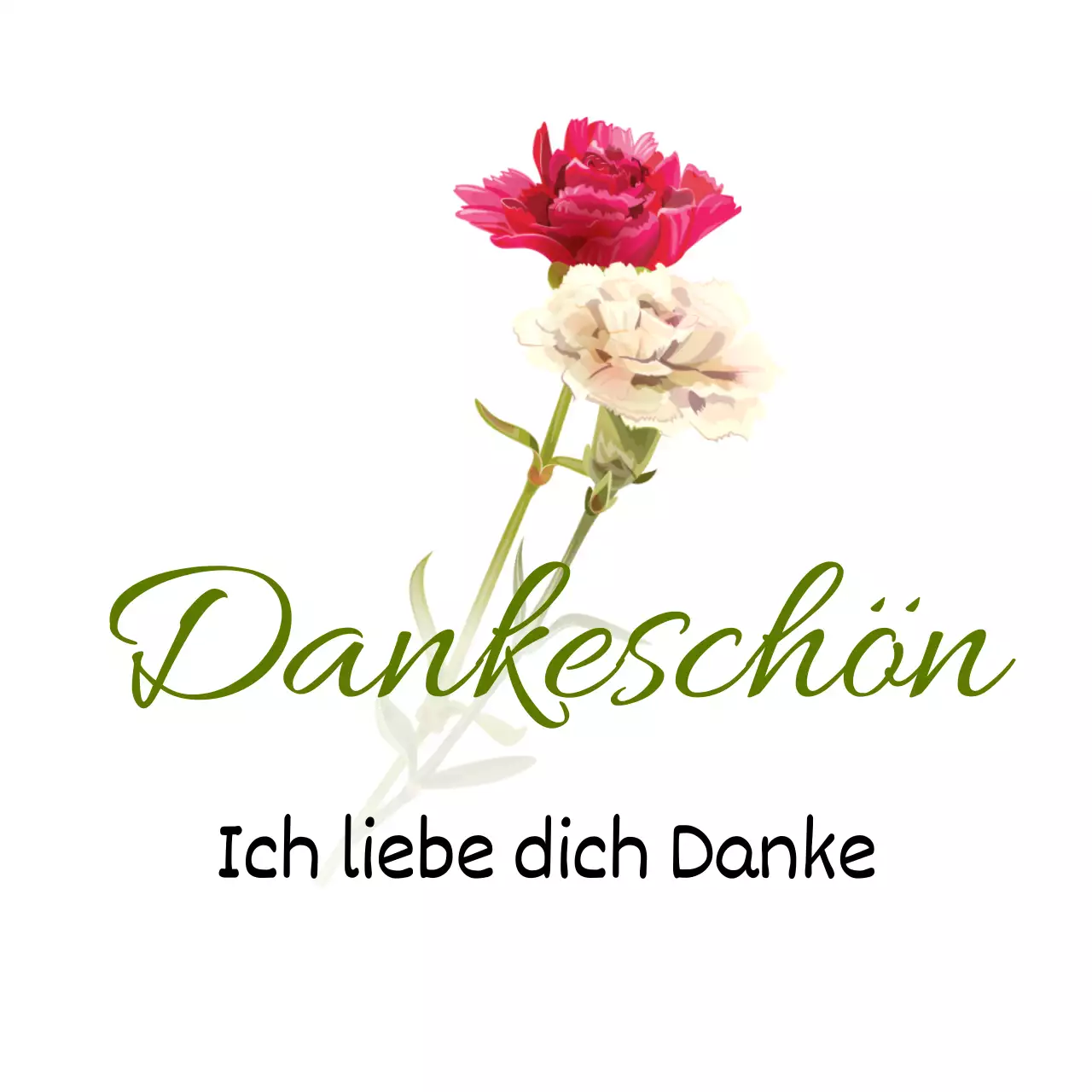 Dankeschön-Kalligraphie in roten und weißen Nelken