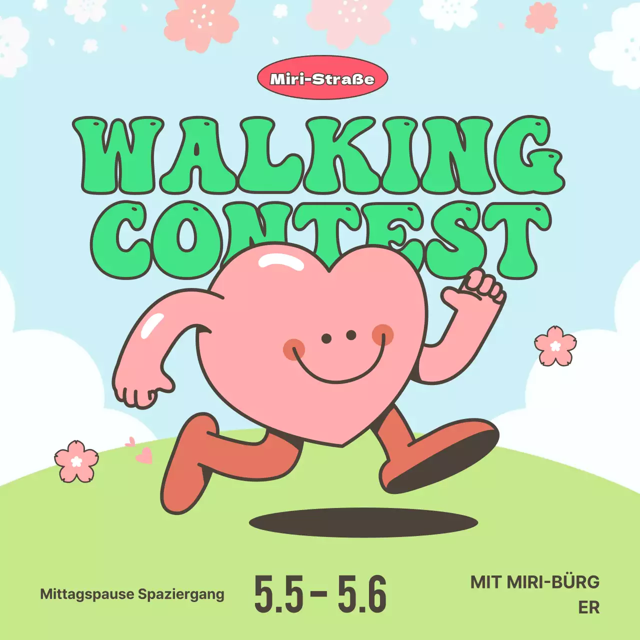 Eine kitschige Frühlingsillustration mit chartreusfarbenem und hellblauem Hintergrund