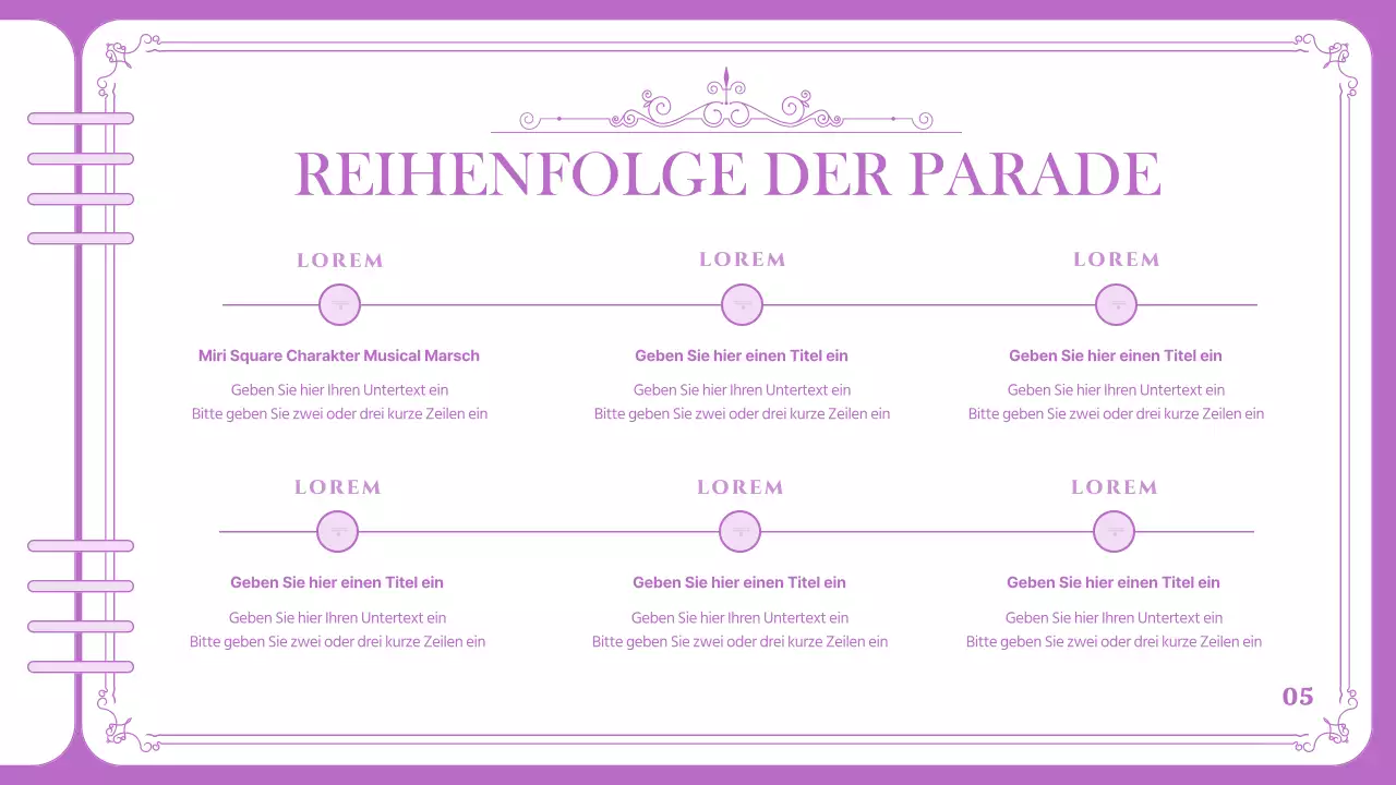 Lila, sauber gerahmter Vergnügungspark-Paradeplan