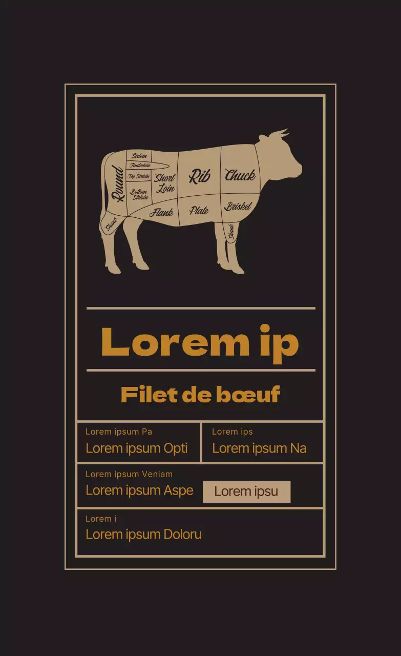 Étiquettes alimentaires illustrées en beige pour les steaks