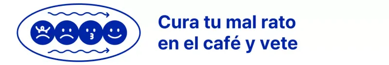 Azul marino, limpio y simple combinación de emoji y frase de texto estilo café
