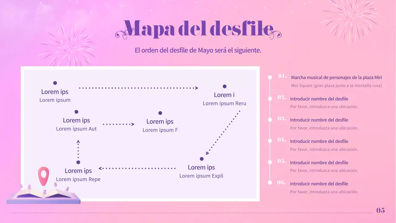 Planificador de eventos para el desfile del parque de atracciones en colores pastel