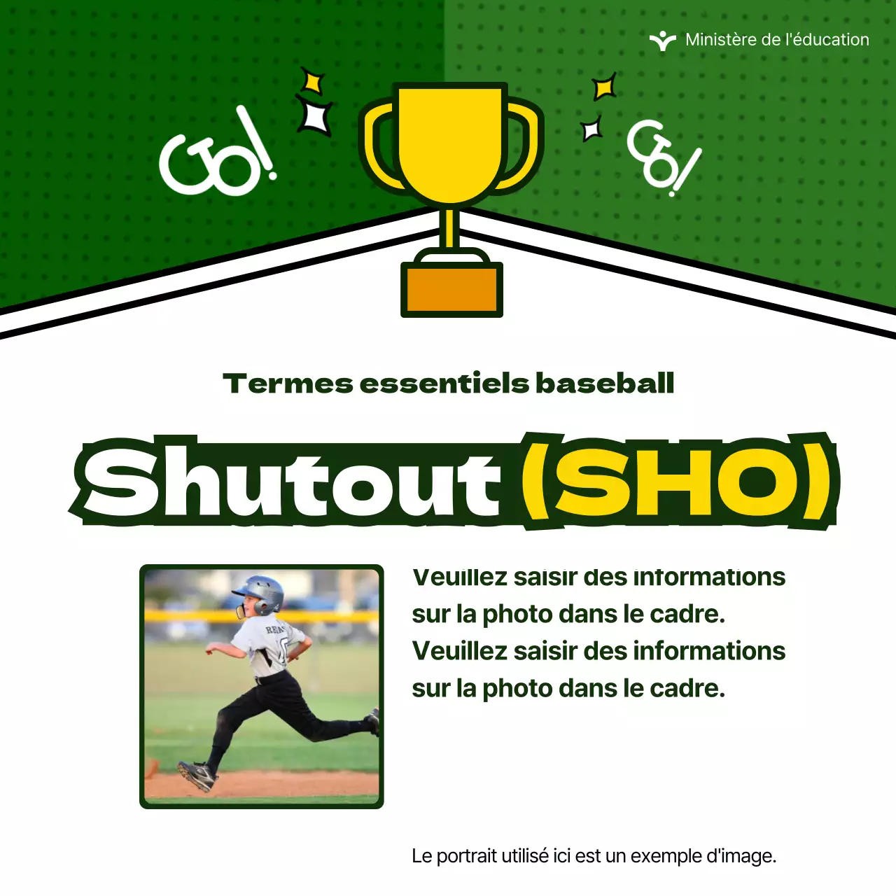Fournir des informations sur des termes mignons de baseball sur un fond vert