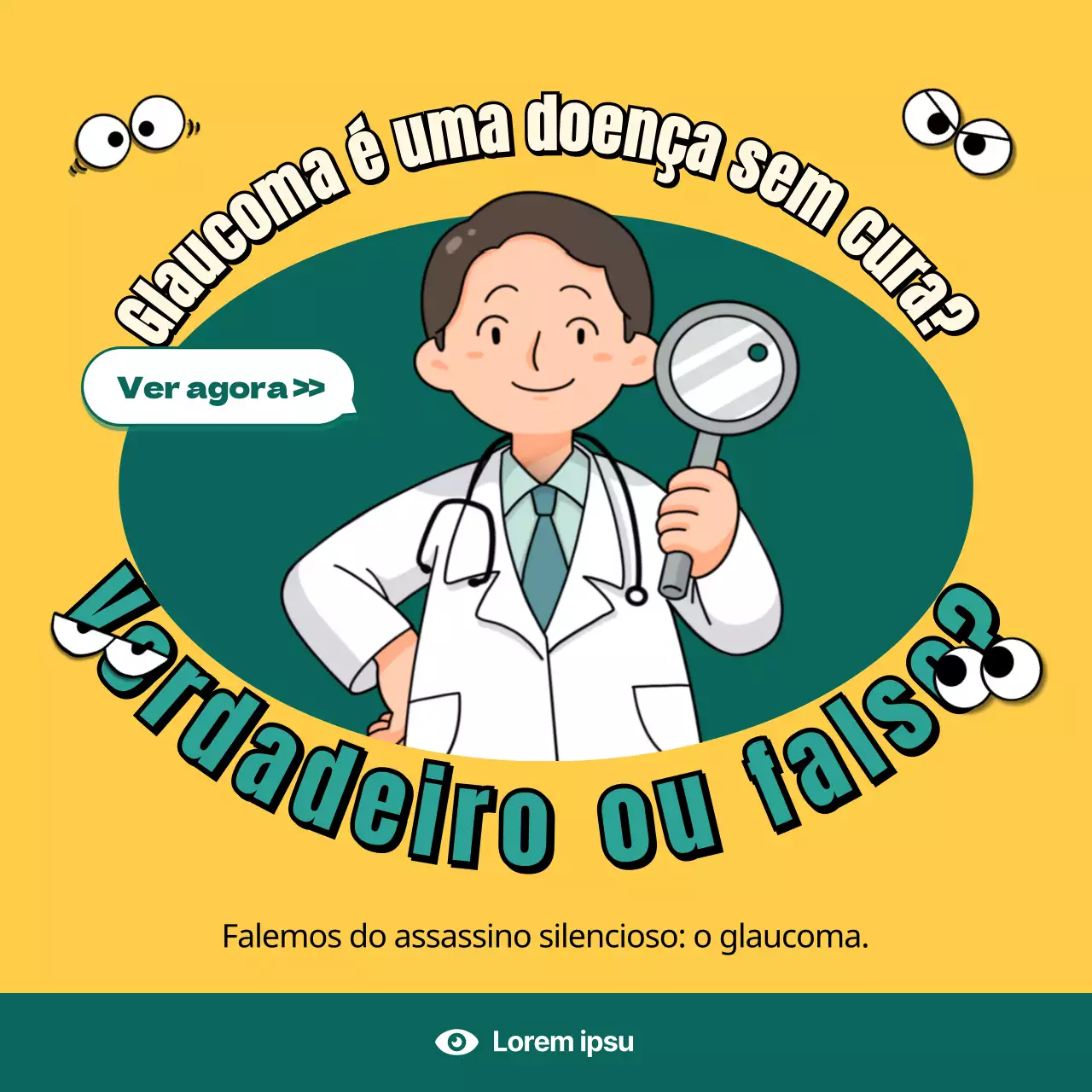 Glaucoma explicado num conceito de ilustração amarelo e verde
