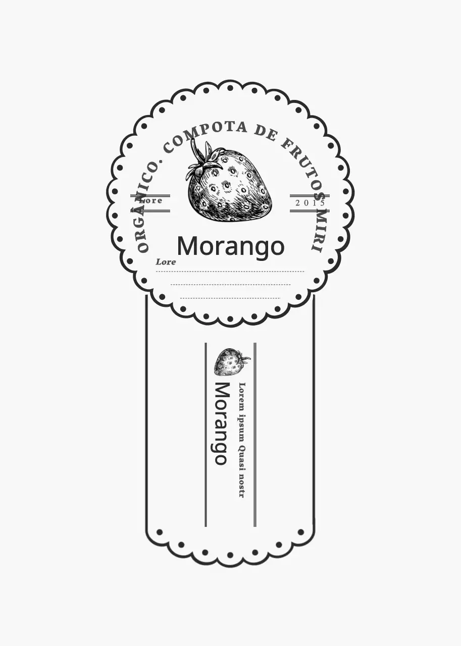 Autocolante de informação de compota de fruta em cinzento claro e preto com moldura arredondada