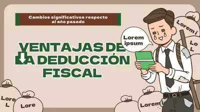 Información sobre política de desgravación fiscal con concepto de ilustración humorística marrón-verde