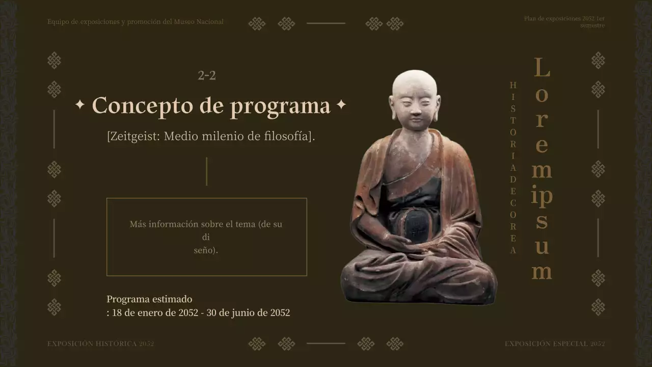 Plan del programa de exposiciones del museo de tono marrón para el primer semestre del año
