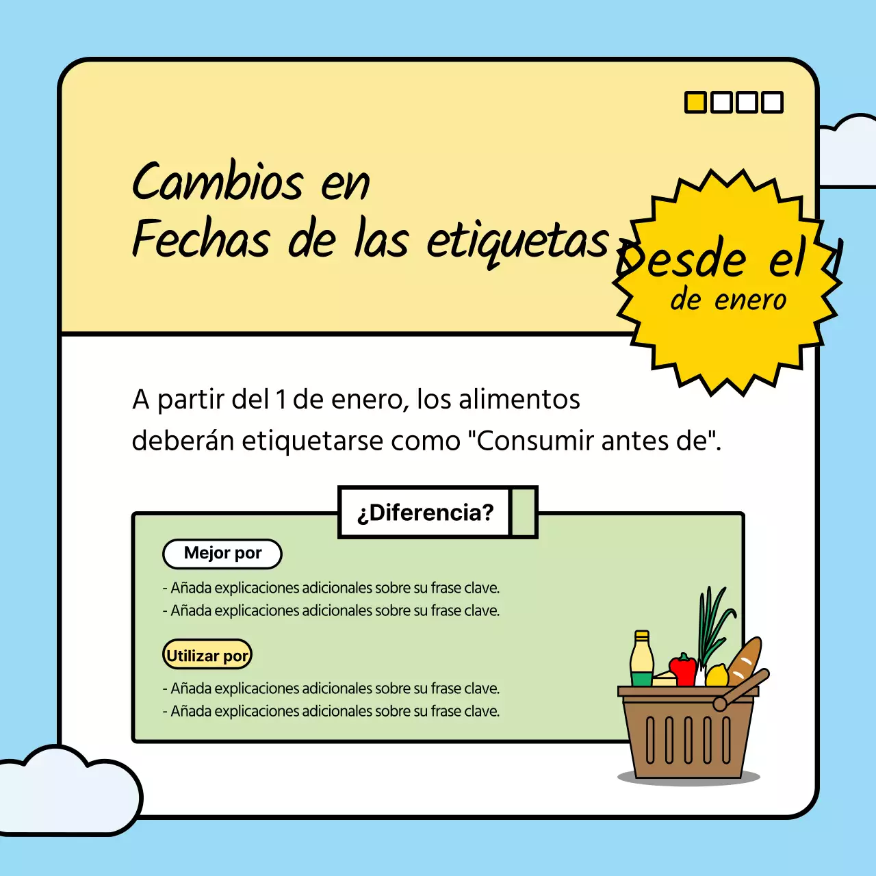 Presentación de los cambios políticos de este año con un simpático conejito en tonos azul claro y verde.