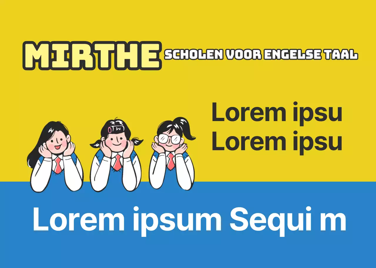 Geel blauw karakter illustratie Engels school promotie