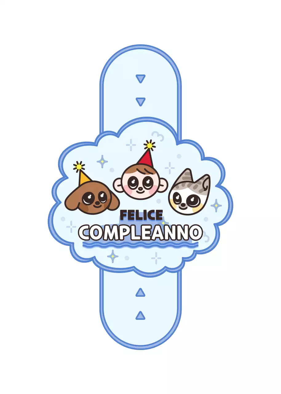 Illustrazione di un personaggio carino in stile cornice in blu chiaro e marrone scuro per un buon compleanno.