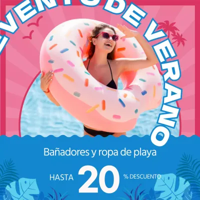 Ahorra en ropa de playa de verano, destacada por las fotos en rosa y azul