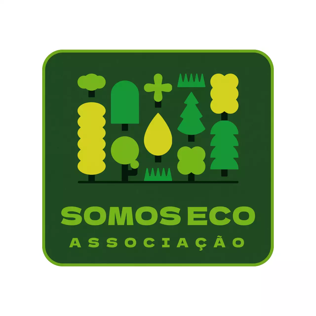 Ilustração de uma árvore redonda e gira em tons de verde, estilo padrão, mercadoria pessoal