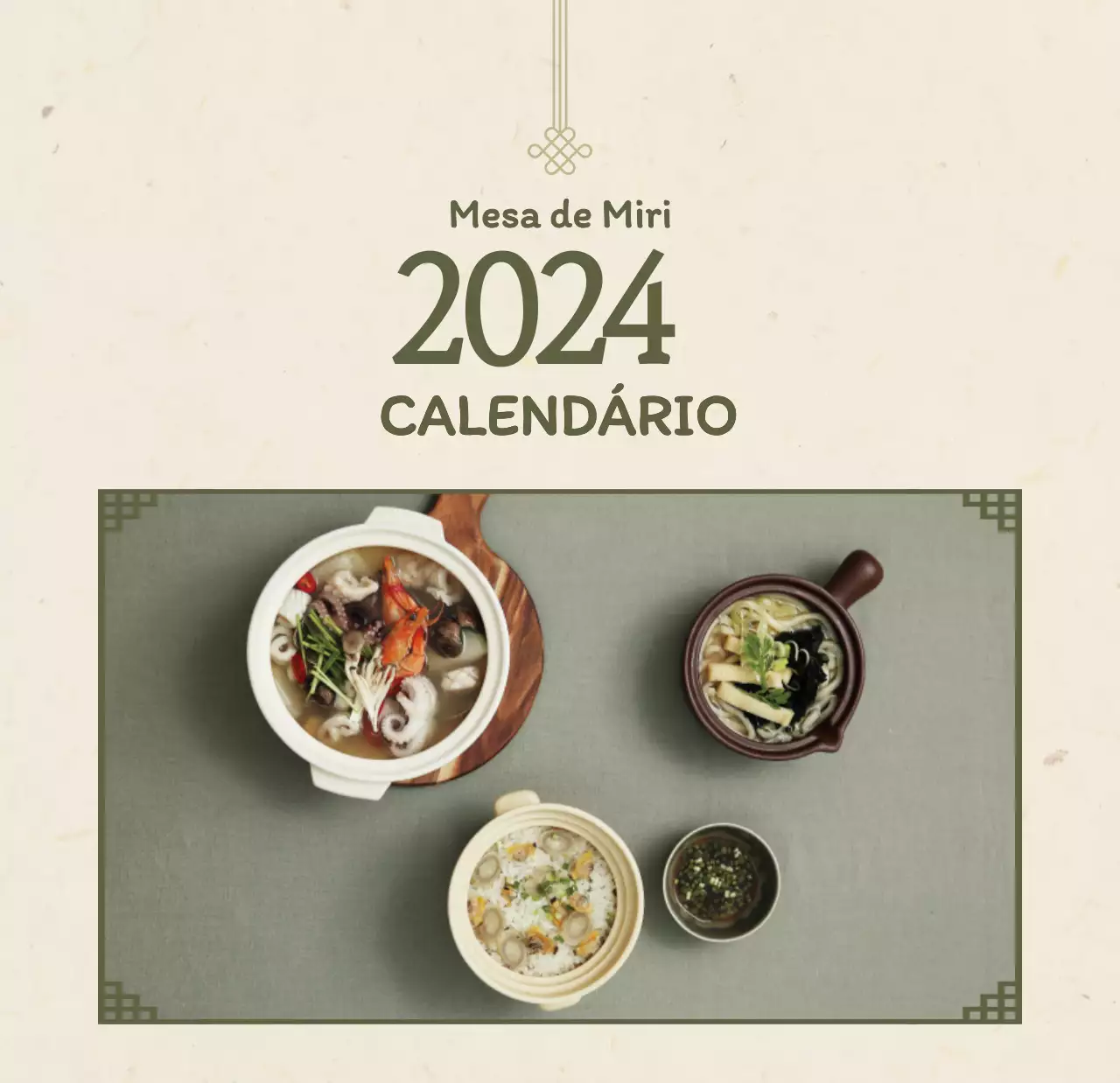 Calendário de cupões do conceito de restaurante coreano tradicional em bege e castanho