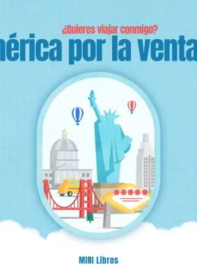 Una emotiva guía de viaje a EE.UU. con un concepto de ventanilla de avión azul y blanca