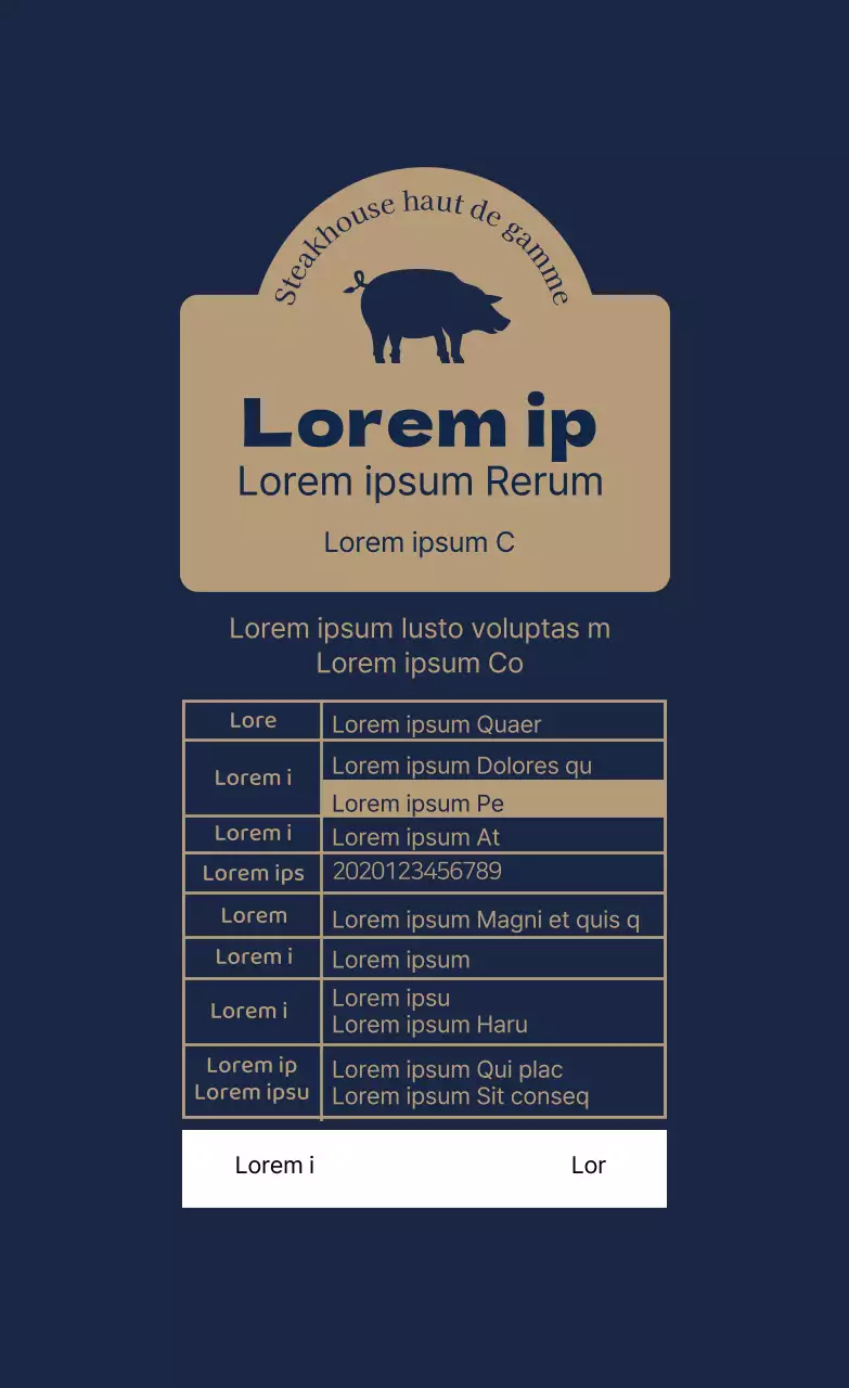 Étiquettes alimentaires illustrées bleu-beige pour côtelettes de porc