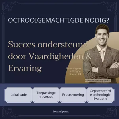 Professioneel octrooigemachtigde advertentie in marineblauw en beige