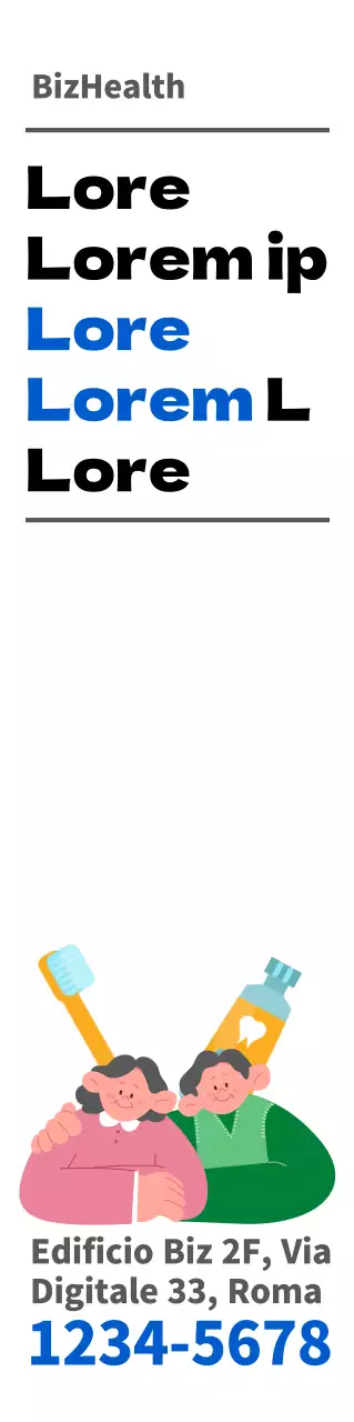 Per la promozione dei corsi di odontoiatria nei centri sanitari, con testo blu-nero e illustrazioni colorate e simpatiche.