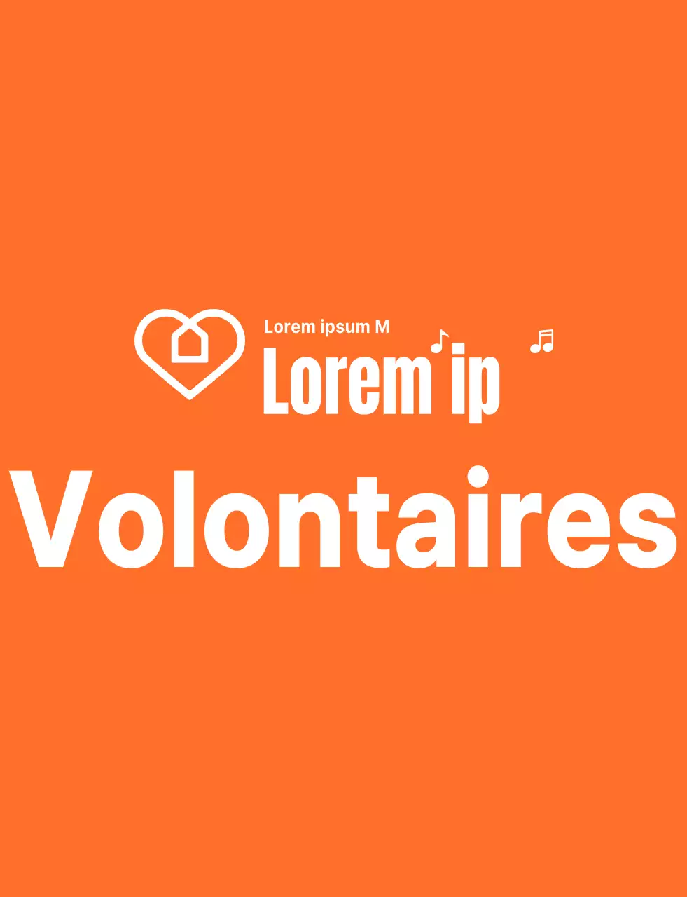 Logo avec texte rythmique en orange et blanc Organisation bénévole