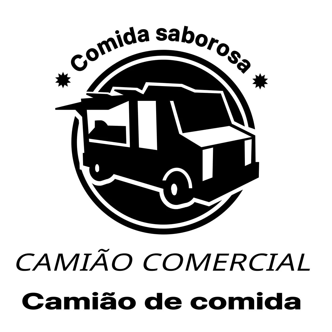 Conceito de camião de comida com um logótipo simples de ilustração de camião preto