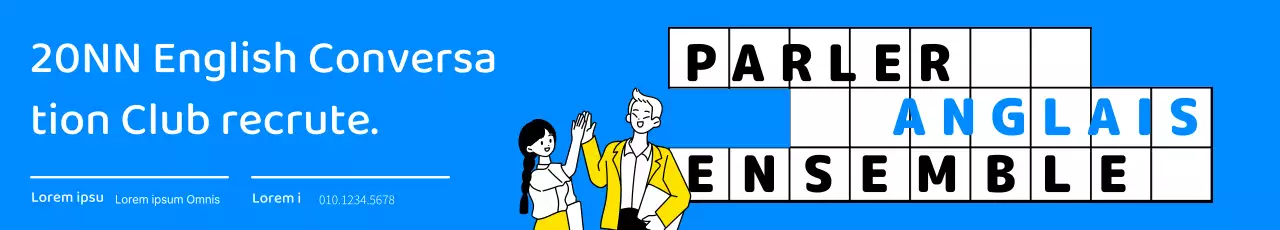 Conception du recrutement d'un club de conversation anglaise avec illustration au trait et palette de couleurs bleues