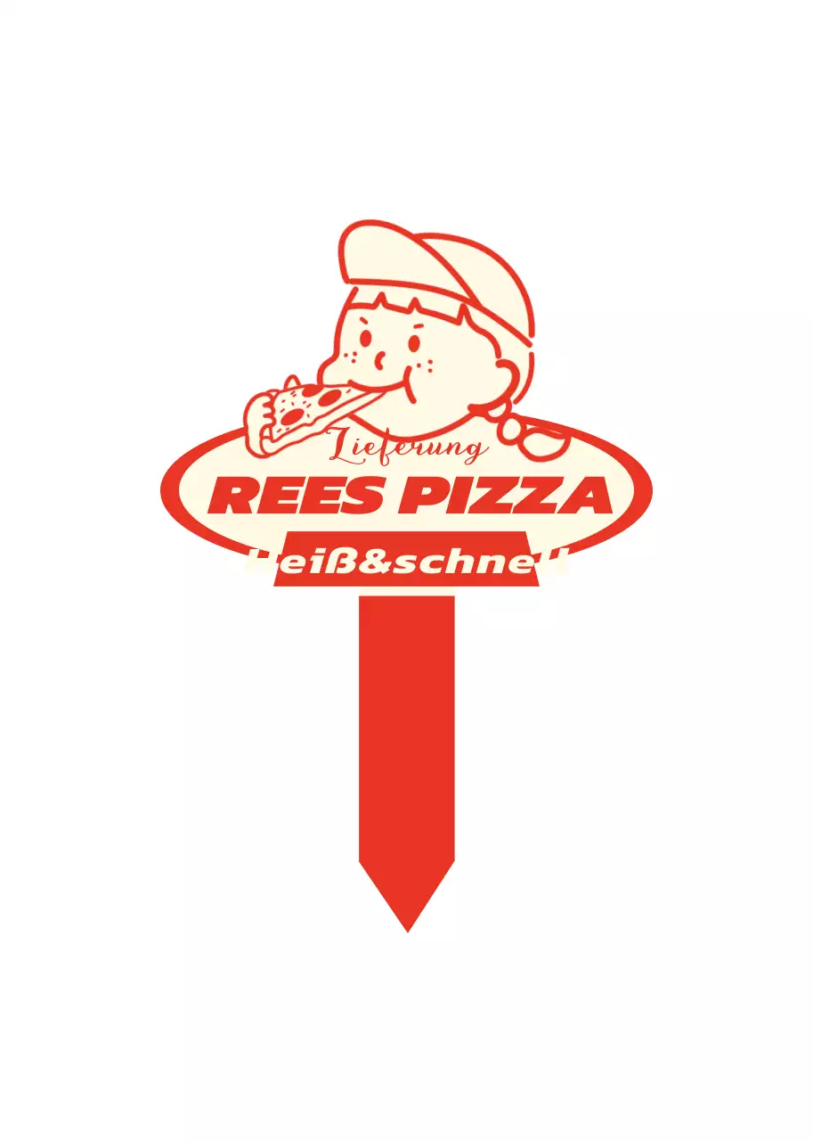 Ein Pizzeria-Logo mit einer niedlichen roten und gelben Illustration