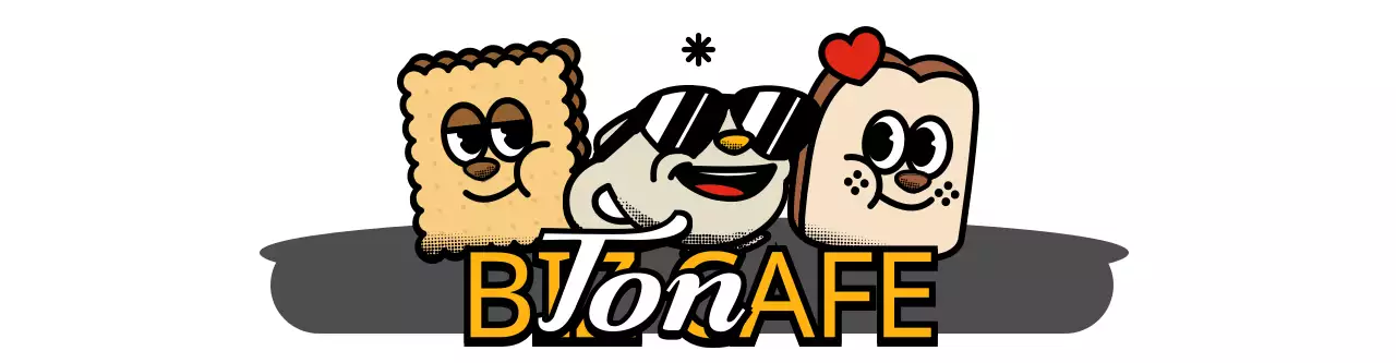 Niedlich und hip Charakter Logo Stil Cafe Waren in gelb und schwarz