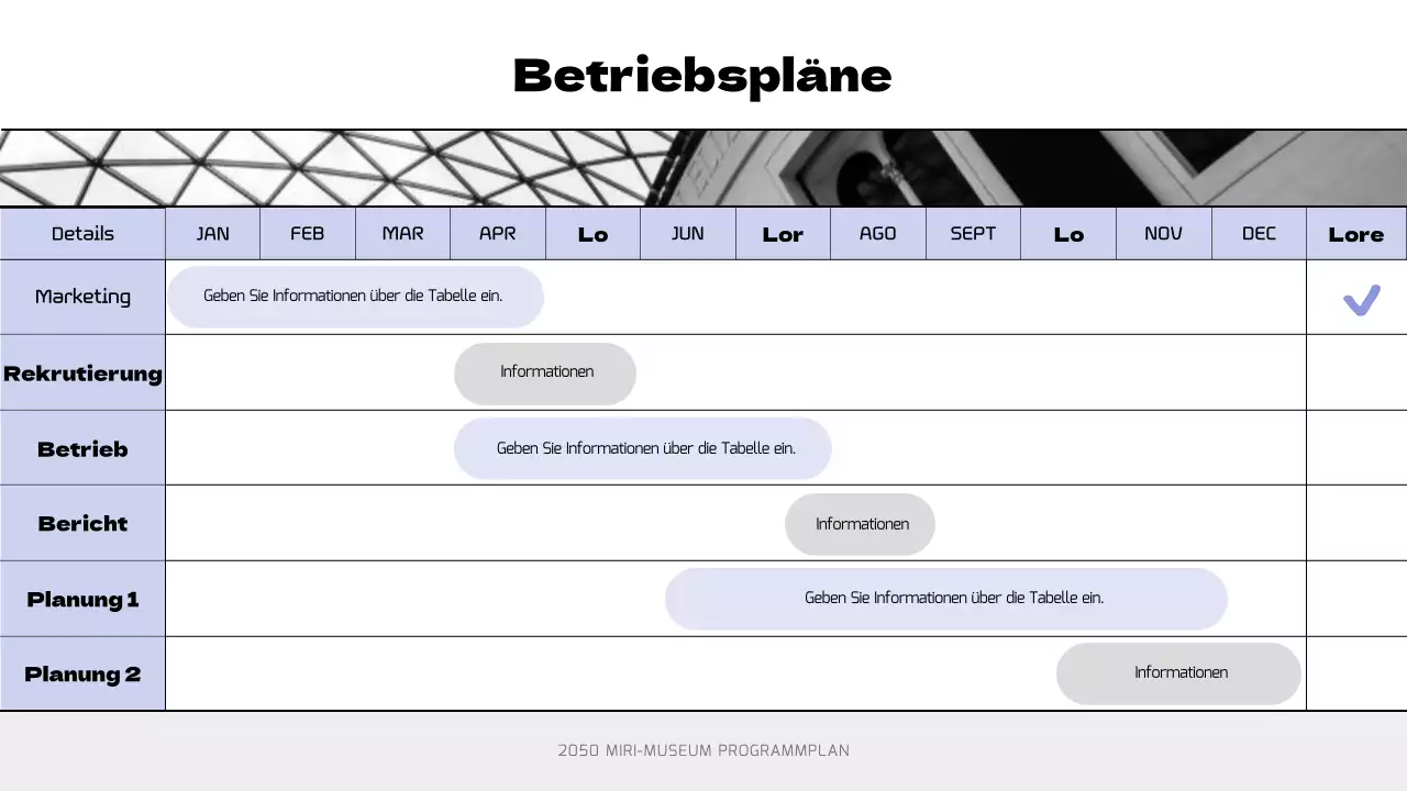 Planung eines modernen Museumsprogramms in Schwarz und Lila