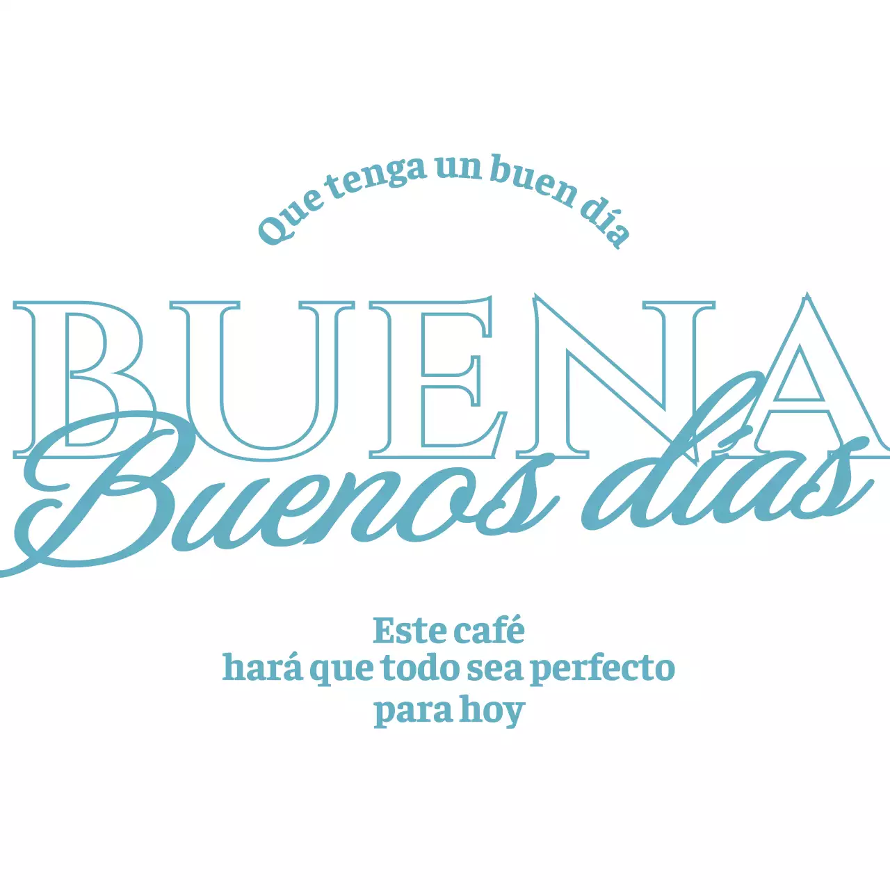 Mercancía de cafetería con texto conceptual azul claro y emocional