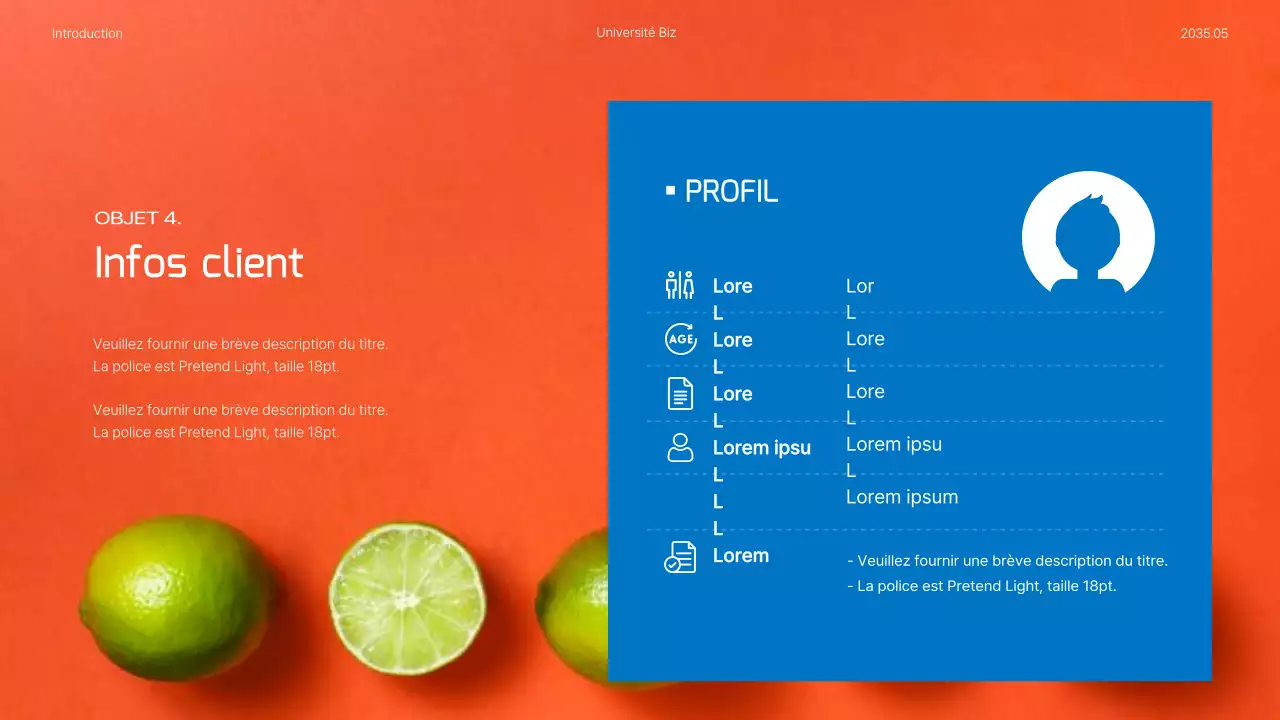 La nutrition et les plans de repas sont mis en évidence par des photos bleues et orange.