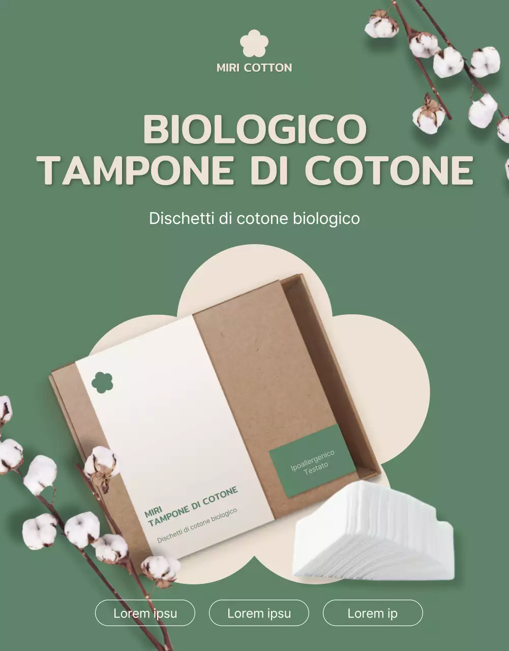 Simpatici assorbenti in cotone biologico nei toni del verde e del beige
