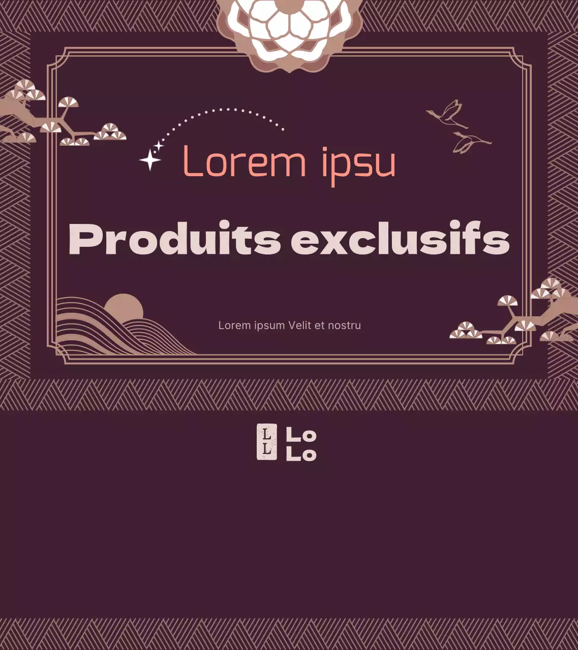 Guide des produits de médecine orientale à cadre traditionnel en violet foncé et blanc