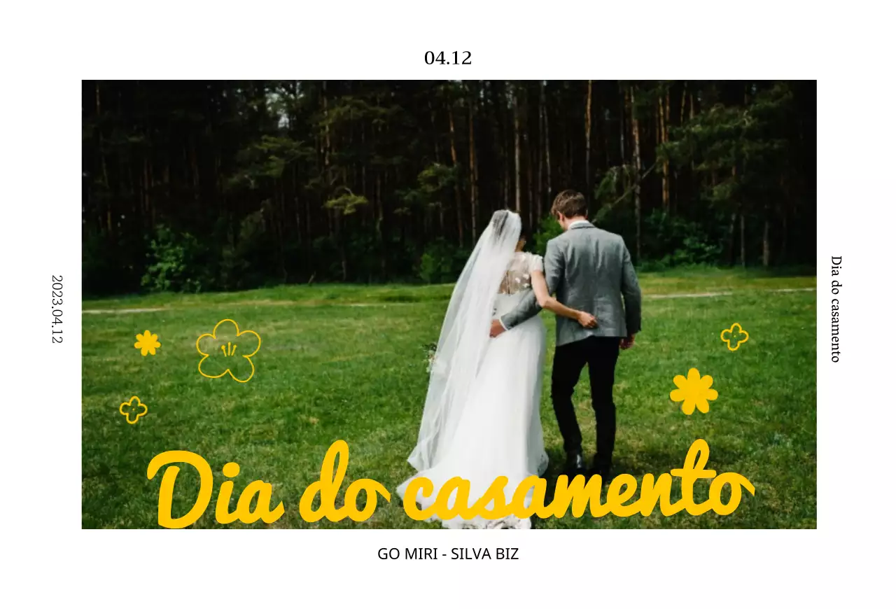 Convite de casamento com conceito de ilustração floral primaveril em amarelo e chartreuse