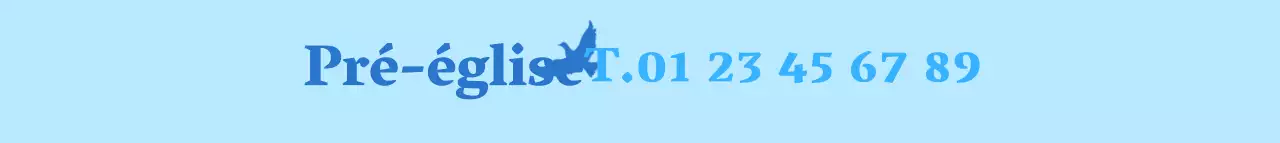 Promotionnel avec un concept de numéro de téléphone d'église bleu clair et bleu et une colombe comme symbole de paix.