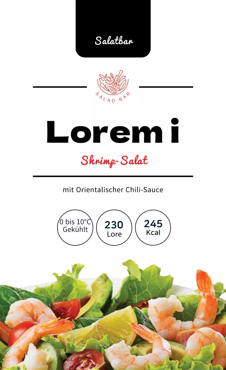 Schwarzes rotes Foto-Salat-Etikett