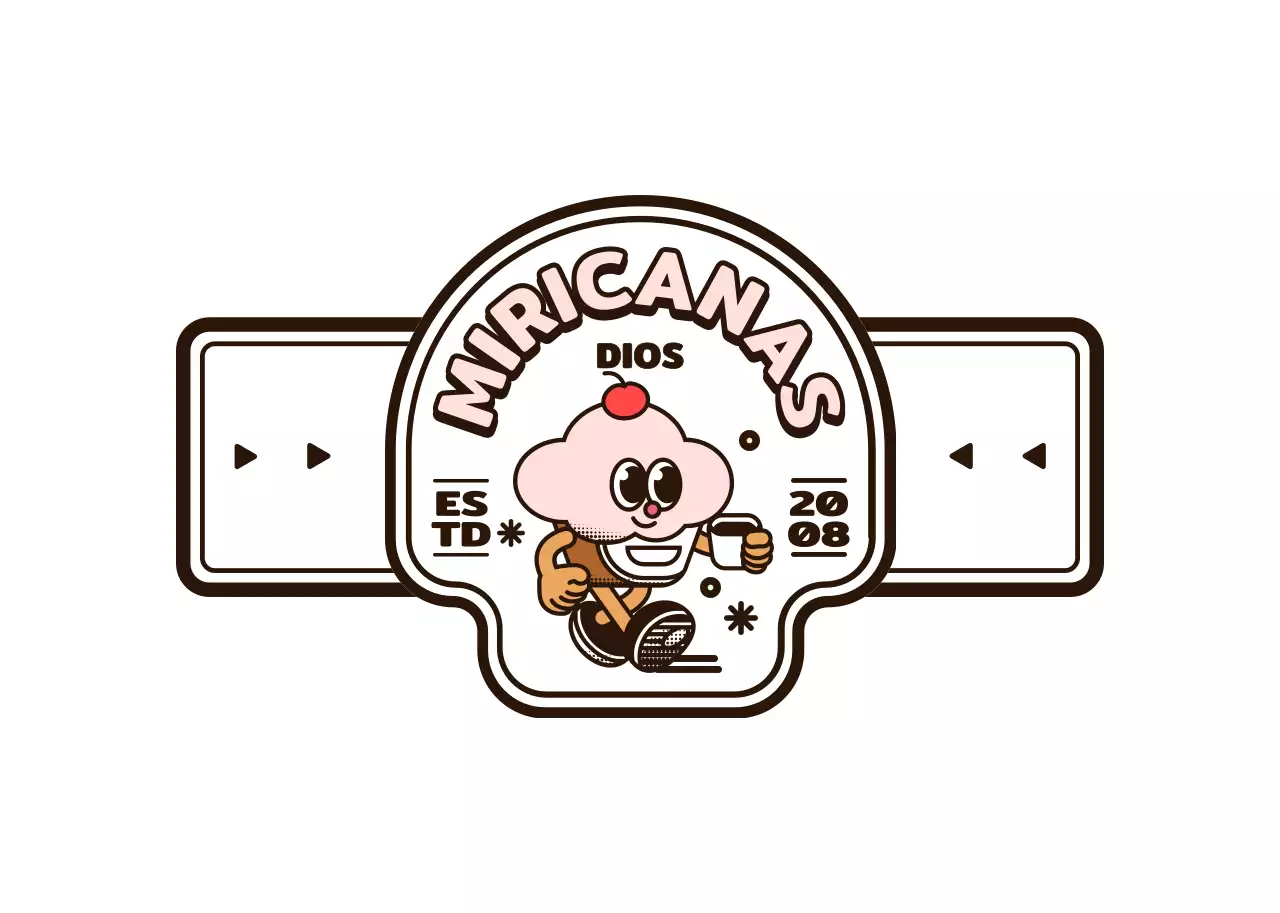 Lindo rosa y marrón redondo cupcake carácter estilo logotipo para un café