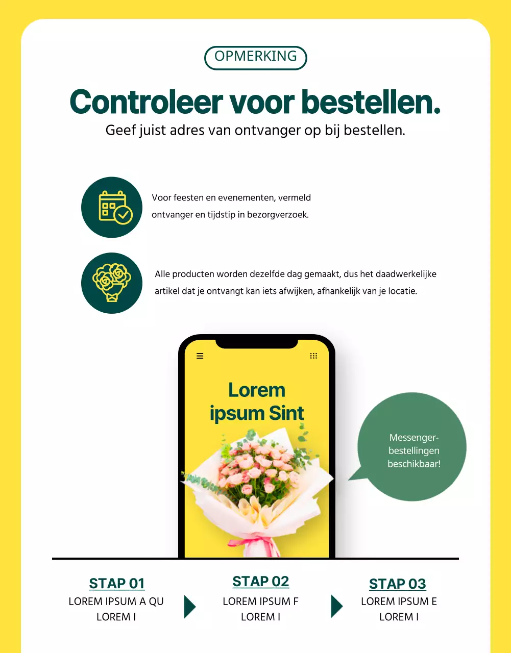 Introductie van de klassieke bloemenbezorgservice in groen en geel