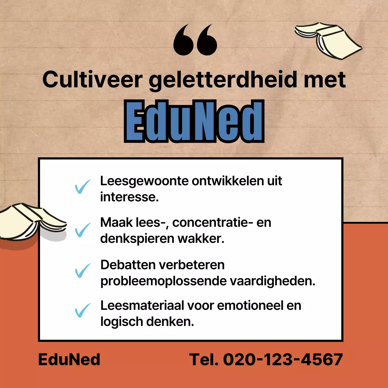 Academie voor alfabetisering met leuke illustraties in rood en zwart