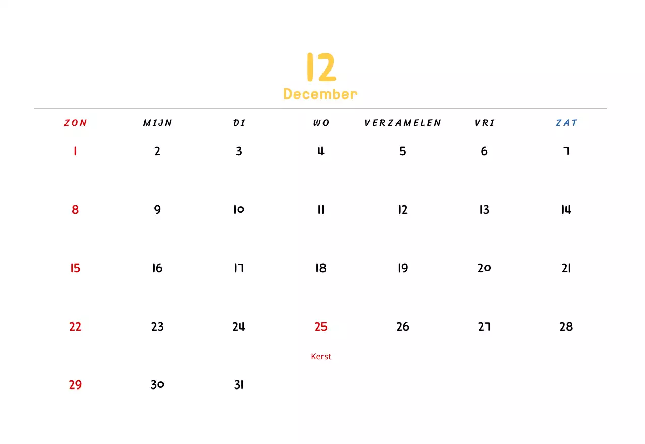 Nieuwjaarskalender met schattige illustraties