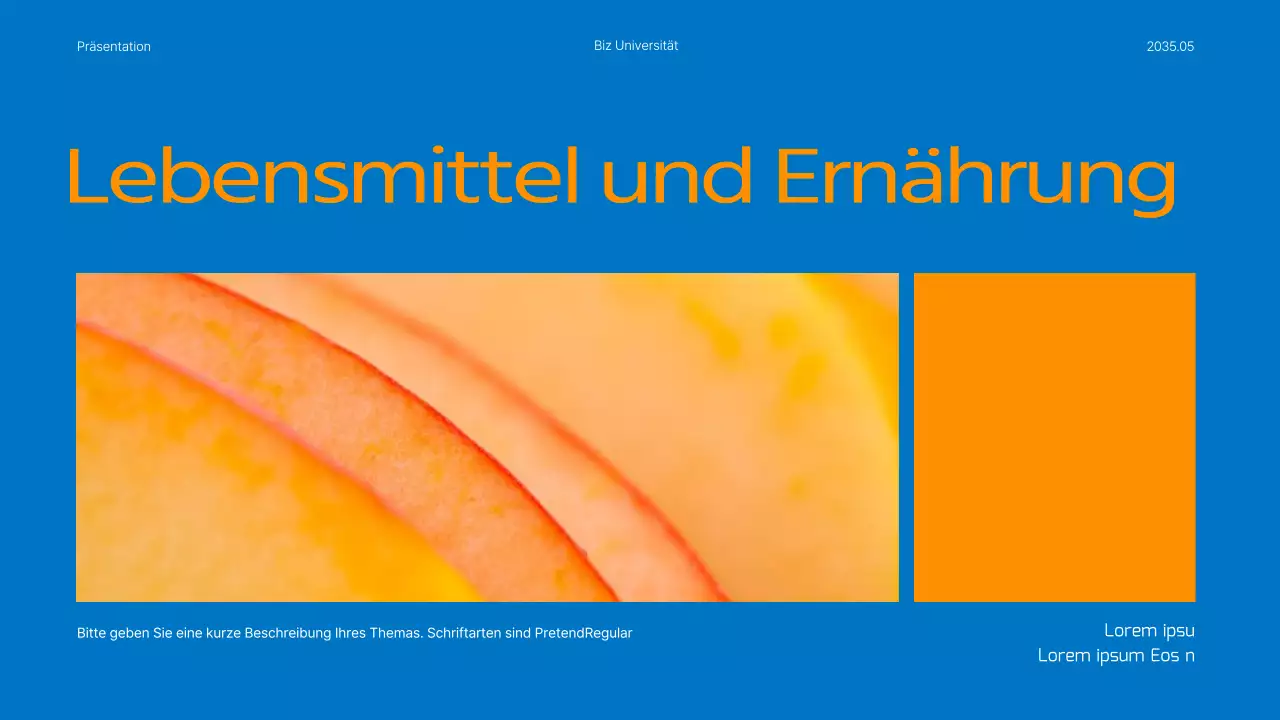 Ernährung und Mahlzeitenpläne in blauen und orangefarbenen Fotos hervorgehoben