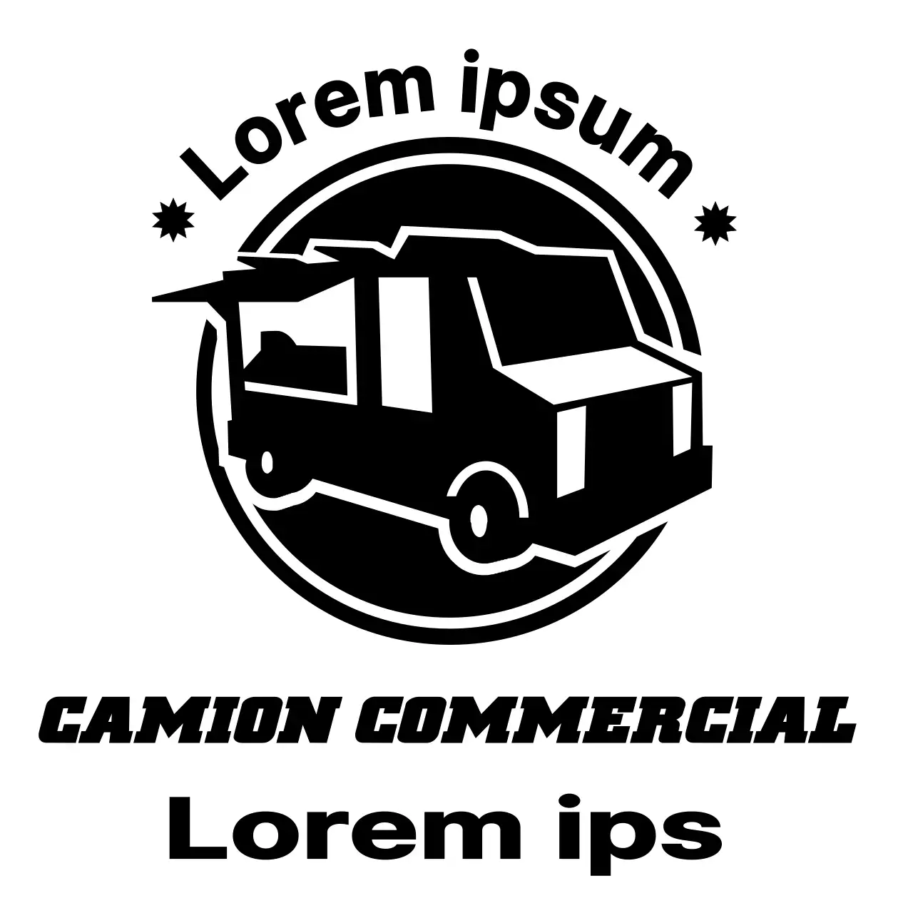 Concept de food truck avec un simple logo noir illustrant le camion