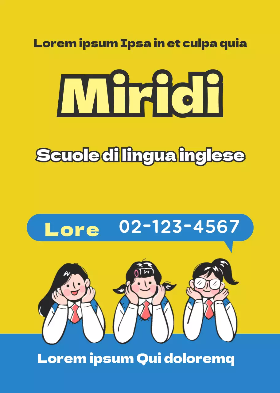 Giallo blu carattere illustrazione promozione scuola inglese