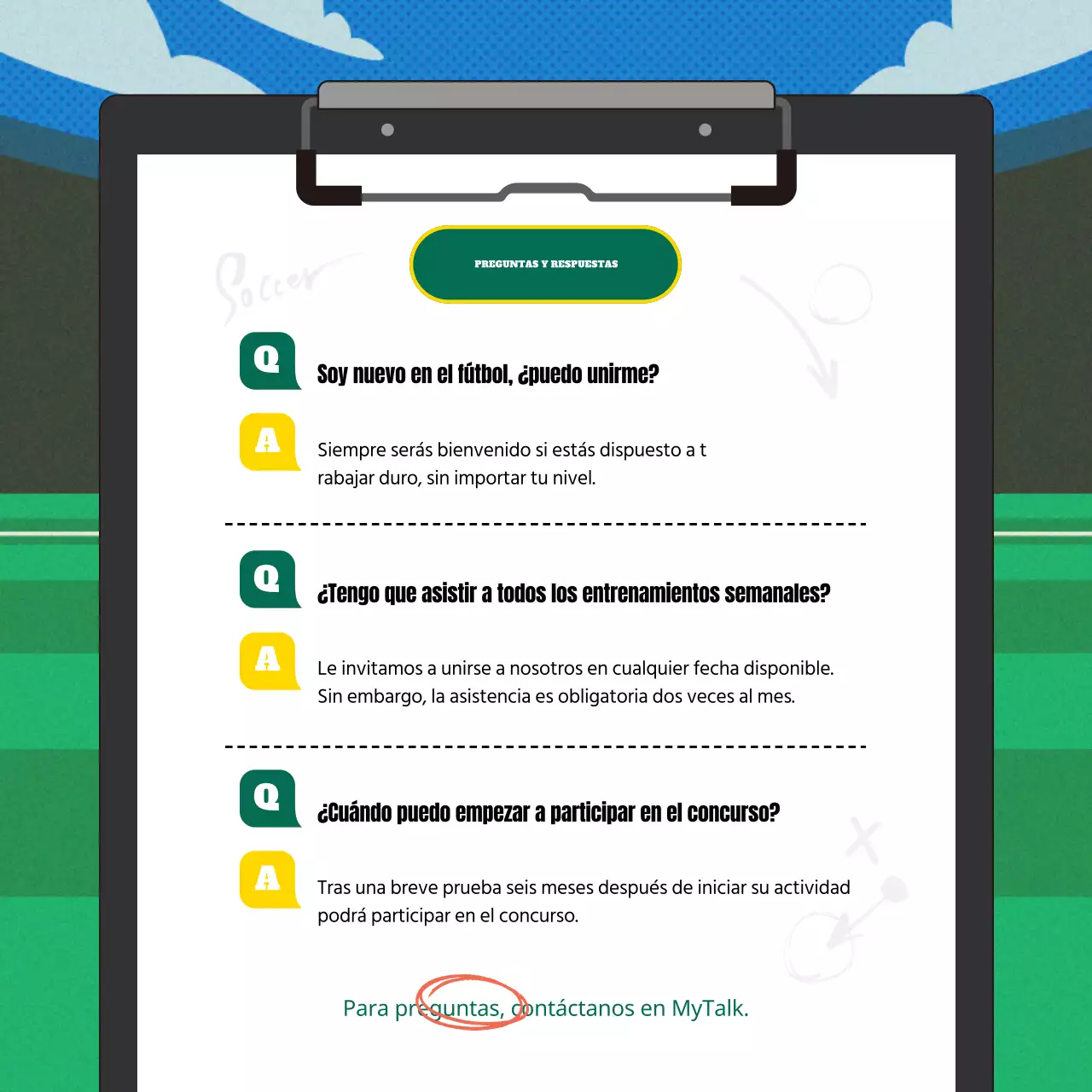 Una sencilla reunión de fútbol verde y azul Preguntas y respuestas